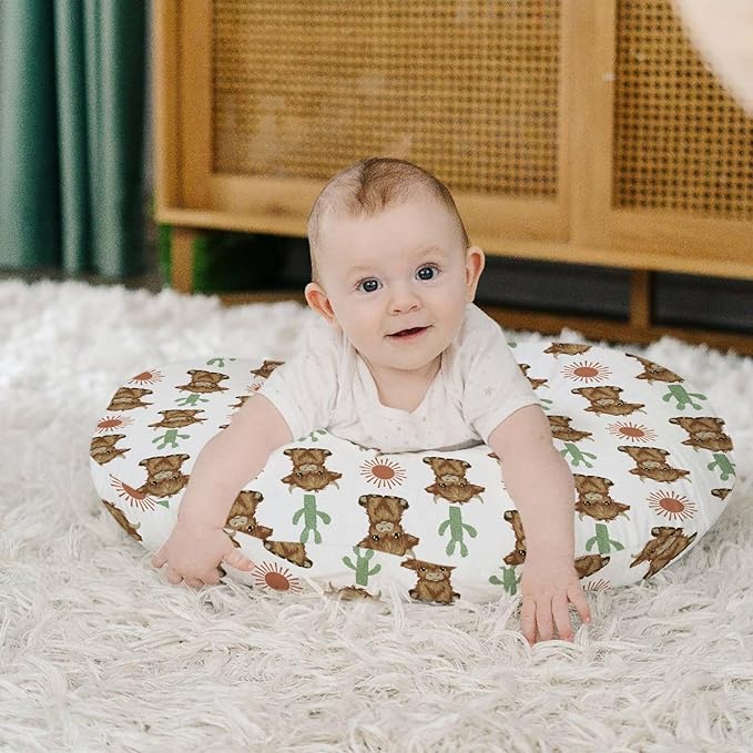 HawSkgFub Highland Cow Boho Cactus Sun Nursing Pillow Cover for Baby Boy Girl, Western Hyland Cattle Themed Breastfeeding Pillow Slipcover, Cow Lover Nursing Pillowcase for Newborn Infant, Cover Only