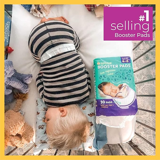 Sposie Overnight Diaper Booster Pads, Stops Leaks and Bedwetting, Original Adhesive-Free Absorbent Inserts, Helps Reduce Nighttime Changes and Rash, Use with Sizes 4-6, Made in U.S.A. 90 ct.