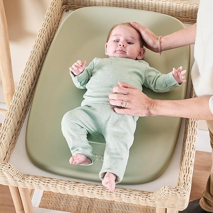 Nattou Softy Changing Pad - Wipeable Baby Changing Mat- Durable, Water-Resistant, Cocoon Shape with Honeycomb Bottom Grips BPA-Free, Assimilates Room Temperature - Green