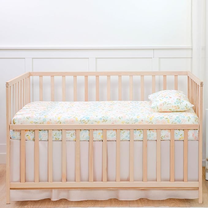 Ruffled Crib Bed Skirt, Baby Crib Skirt Girl, 52"x28" with 15" Drop Nursery Bedskirt, Cotton Bed Skirt, Oeko TEX Certified Cribs Dust Ruffle, Crib's Accessories Girl (Pink Bed Skirt)
