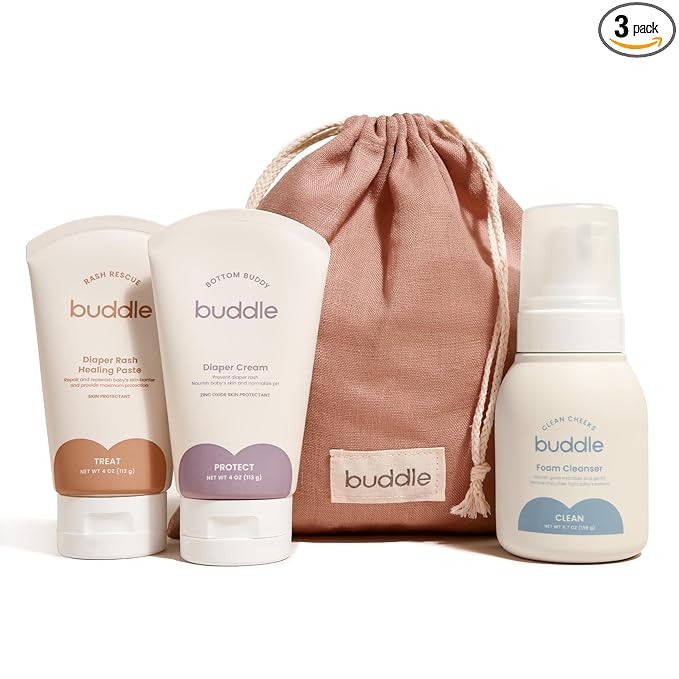 Buddle Diaper Rash 3-Piece System, 40% Zinc Oxide Ointment, Diaper Cream & Foam Cleanser for No-Rinse Cleansing