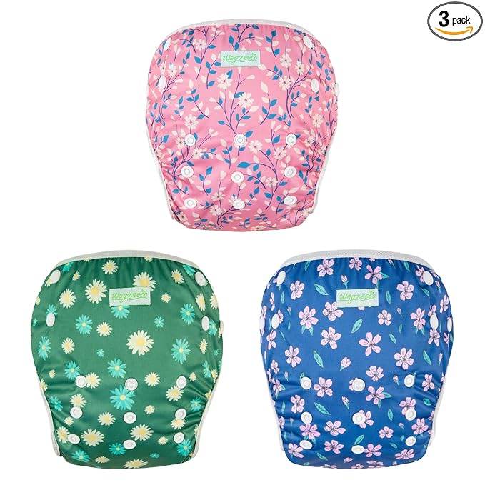 wegreeco Baby & Toddler Snap One Size Adjustable Reusable Baby Swim Diaper (Chrysanthemum, Large, 3 Pack)