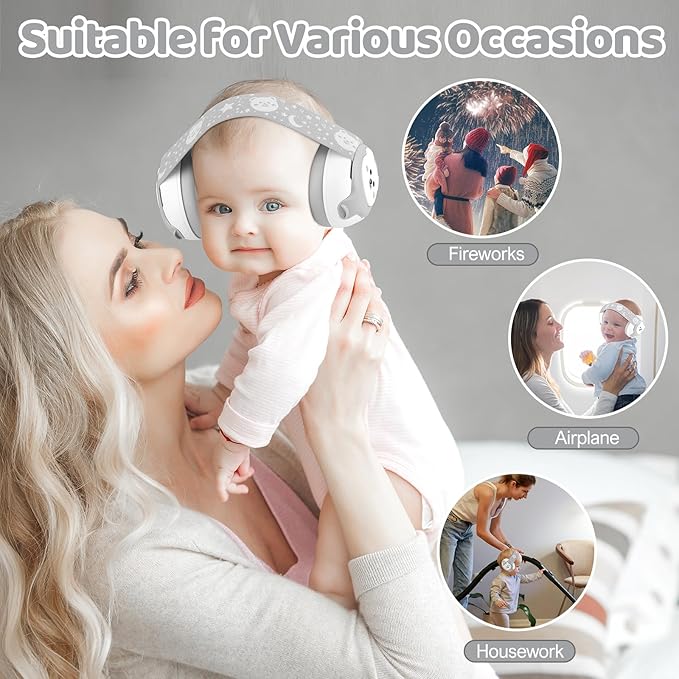 Baby Earmuffs 25dB NRR – Noise Cancelling Headphones for Babies 0-36 Months | Fontanel-Safe Adjustable Headband | Infant Ear Protection for Airplane,Fireworks,Concerts | Foldable with Storage Bag