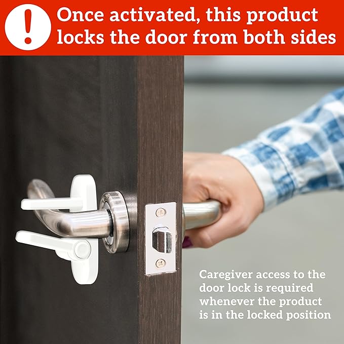 Door Lever Lock (2 Pack) – Prevents Toddlers from Opening Doors – Easy One-Hand Operation for Adults – Durable ABS with 3M Adhesive Backing – No Tools Needed for Install