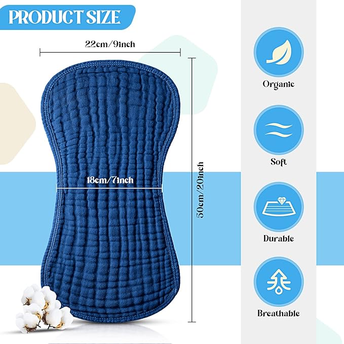 Frienda 6 Pack Muslin Burp Cloths Cotton Large 20''x 9'' Extra Absorbent and Soft Baby Burping Cloth for Baby Boy Girl Unisex(Blue Series)