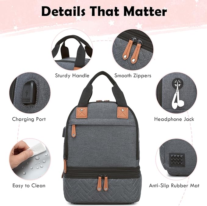 Breast Pump Bag for Spectra S1/S2 - Spectra Pump Bag with Ice Pack & Waterproof Mat, Portable Breast Milk Cooler Case for Work, Travel and Family Use, Deep Grey
