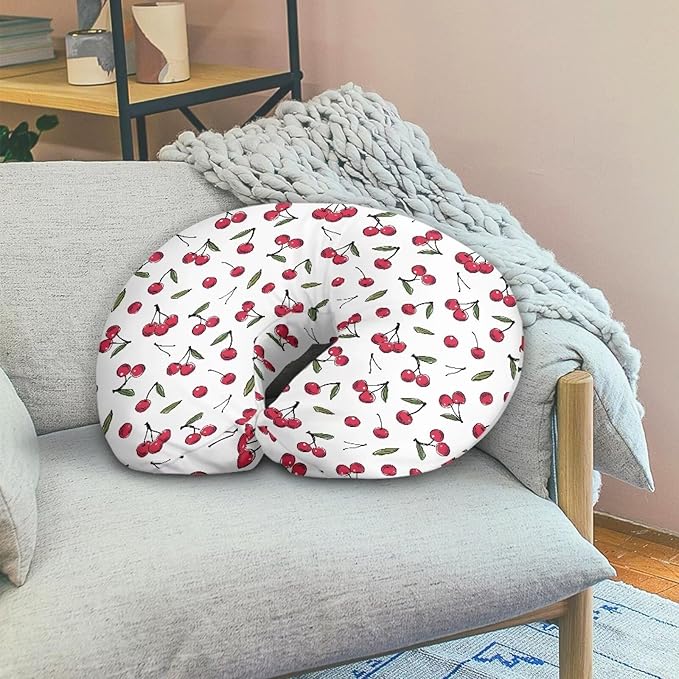 Cherry Nursing Pillow Cover for Baby Girl Boy Removable Breastfeeding Pillow Slipcover Safe and Snug for Baby Nursing Pillowcases for Moms Cock Nursing Covers Red