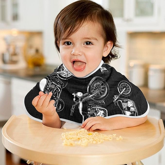 Black White Motorcycles Burp Cloths Baby Boys Girls Absorbent Soft Cotton Burping Cloths Rags, 2 Pack