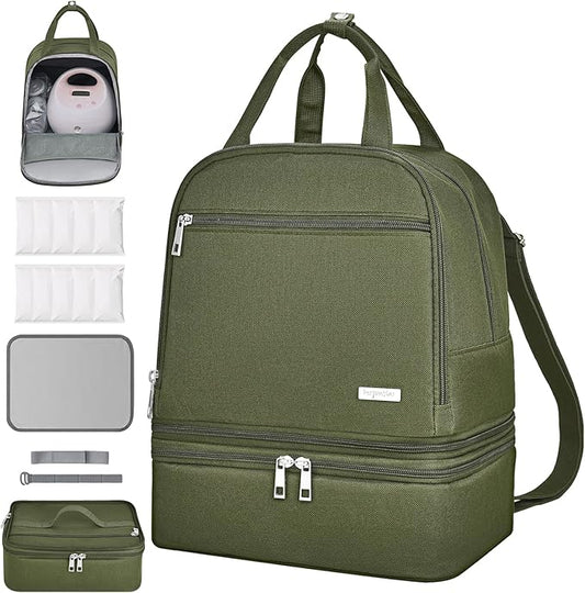 Derbiedersinn Breast Pump Bag, Compatible with Spectra Pumps, Insulated Carrying Case with Cooler for Milk Storage, Travel, Work, Daycare，Green