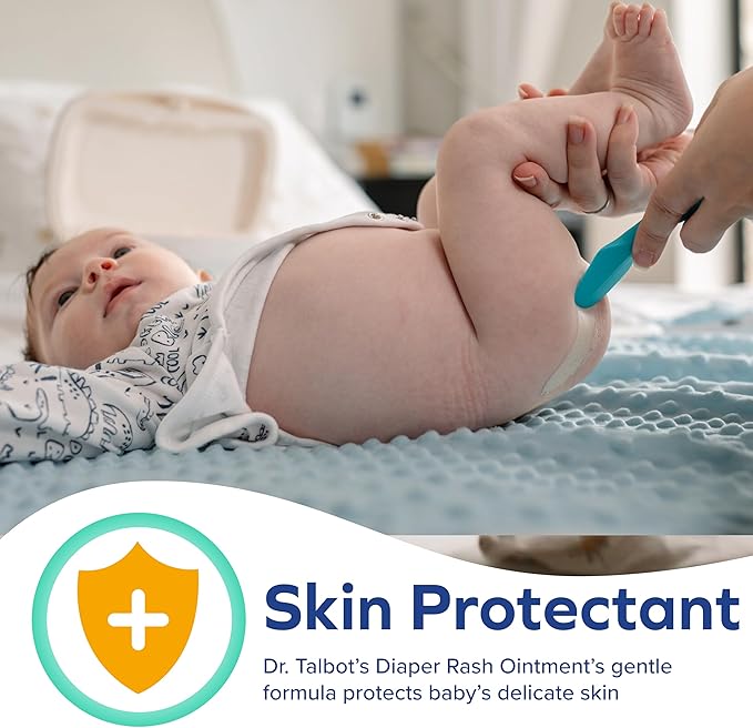 Bundle of Dr. Talbot's Baby Diaper Rash Ointment, Zinc Oxide Skin Protectant with Balsam, Instant Relief, No Dyes, Parabens, or Preservatives, Gentle Formula, 2oz + Diaper Cream Brush - Mini Size