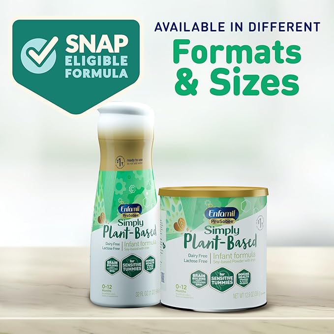 Enfamil Prosobee Plant based Baby Formula, for Sensitive Tummies, Soy-based Plant Sourced Protein, Vitamins for Immune Support, Lactose-free, Milk free, Gluten free, 20.9 Oz Can, 4 Count