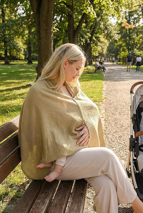 TADO MUSLIN 2-Pack Muslin Nursing Cover for Baby Breastfeeding, 100% Organic Cotton Breastfeeding Cover for Mom, Soft Breathable Privacy Nursing Apron, Multi-use Stroller Cover & Car Seat Canopy Brown