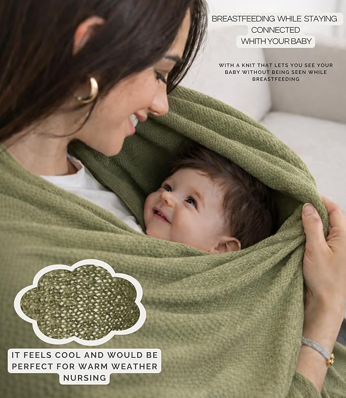 Set Premium Breast Feeding Covers for Women of All Body Types: Ultra Soft Stylish and Breathable Nursing Cover up for Breastfeeding + 4 Reusable Breast Pads for Nursing Comfort (Olive Sage)