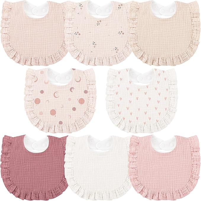 Bearmoss 8 Pack Muslin Baby Bibs for Drooling and Teething, Soft Bibs for Girls, Boys, Newborn