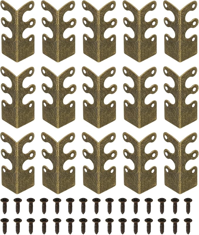 uxcell 15 Pcs Baseboard Corner Protectors, Skirting Board Corner Protector Vintage Metal Edge Cover with Screws for Furniture Table Cabinet Drawer, Bronze
