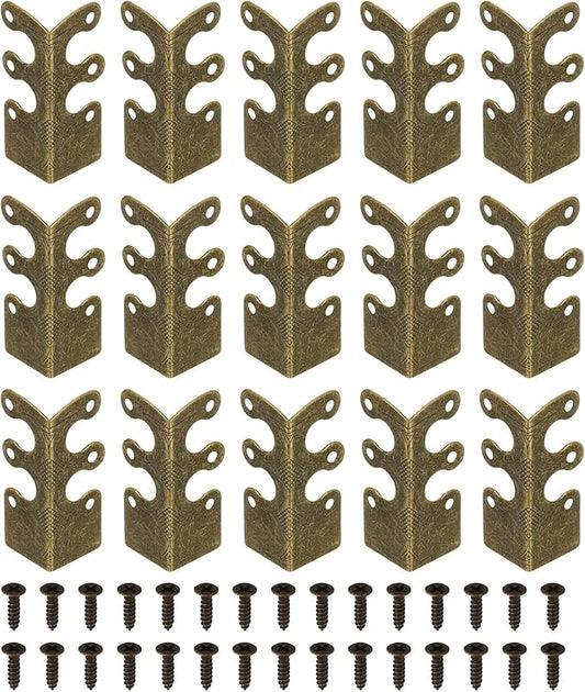 uxcell 15 Pcs Baseboard Corner Protectors, Skirting Board Corner Protector Vintage Metal Edge Cover with Screws for Furniture Table Cabinet Drawer, Bronze