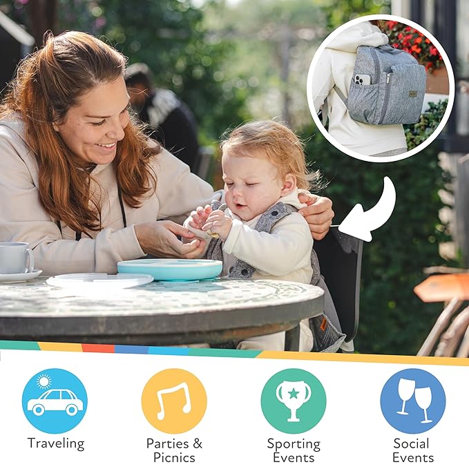 Nuby Easy Go 2-in-1 Backpack Booster Seat with 5-Point Safety Harness - Portable Travel Highchair - Holds Up to 55 lbs - 9+ Months - Gray
