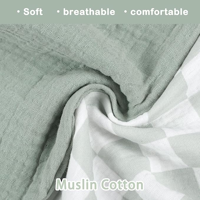 DILIMI Muslin Nursing Pillow Cover 2 Pack, Removable Nursing Cover for Breastfeeding Pillows, Ultra Soft Comfortable Slipcover for Baby Girl and Boy, Green and Checkered