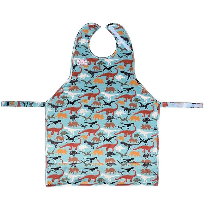 BIB-ON XL, Full-Coverage Bib and Apron Combination for Toddler, Kids Ages 3 and Up. (Dinosaurs)