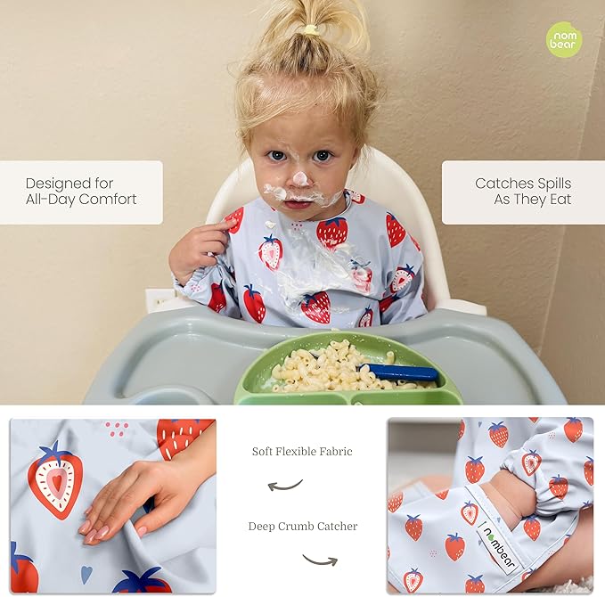 Waterproof Smock Baby Bibs for Eating (Boy or Girl 6-24 Months) - Toddler Long Sleeve Bib for Baby Led Weaning