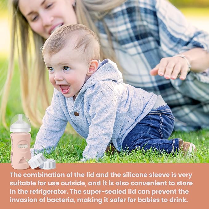 4 Pack Silicone Sleeves for Philips Avent Natural Glass Baby Bottles, Food Grade Silicone Cover and 4pcs Travel Caps, Lids Replacement (4Pink, 8oz)