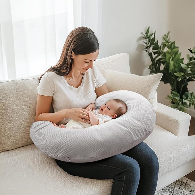 MairMore 2-Pack Muslin Nursing Pillow Covers, Breathable 100% Cotton Breastfeeding Pillow Slipcovers for Standard Nursing Pillows, Soft Covers for Baby Girls and Boys with Zipper