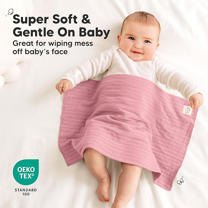 KeaBabies Organic Cotton Burp Cloths Baby Girl, Boy - 6-Pack Large Burping Clothes for Babies, Spit Up Rags, Super Soft & Absorbent Newborn Wash Towels, Gender Neutral, Non-Shrink (Stria, Mauve)