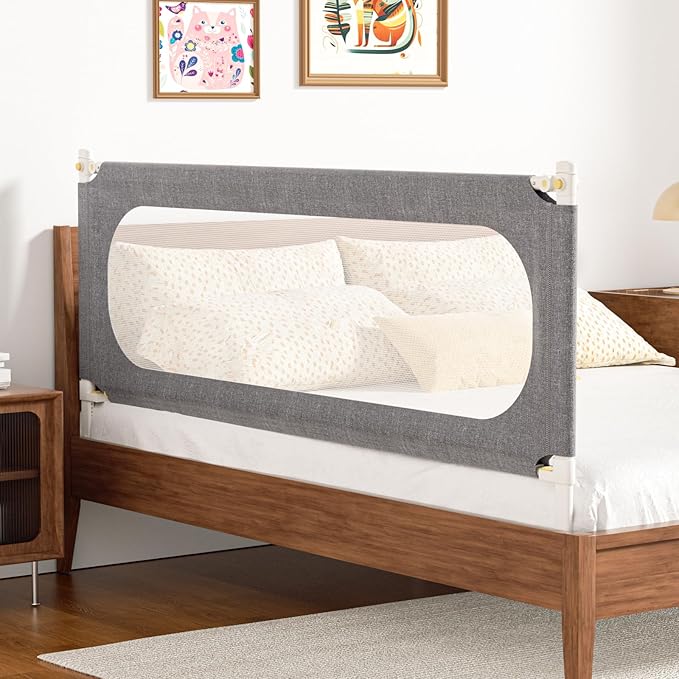 Bed Rails for Toddlers, with Headboard Rod -Height Adjustable Perfect Baby' Safety Bed Rails for Babys Bed Rails Guard (One Side 47.2"(L) ×28"(H)-Gary)