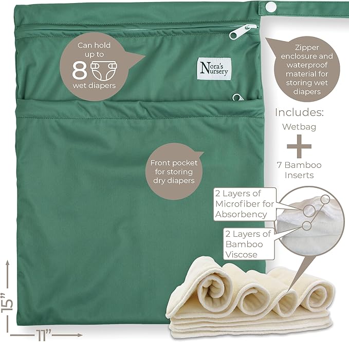 Nora's Nursery AWJ Cloth Diapers 7 Pack with 1 Wet Bag - Waterproof Cover, Washable, Reusable & One Size Adjustable Pocket Diapers for Newborns and Toddlers - On the Farm