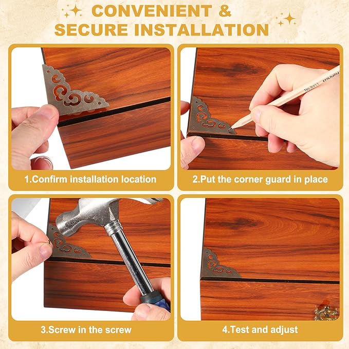 uxcell 4Pcs Brass Corner Protector 1.8 Inch Metal Corner Protector with Mounting Nails Box Edge Guard Retro for Cabinets Speaker Corners Furniture Decorative (Bronze)