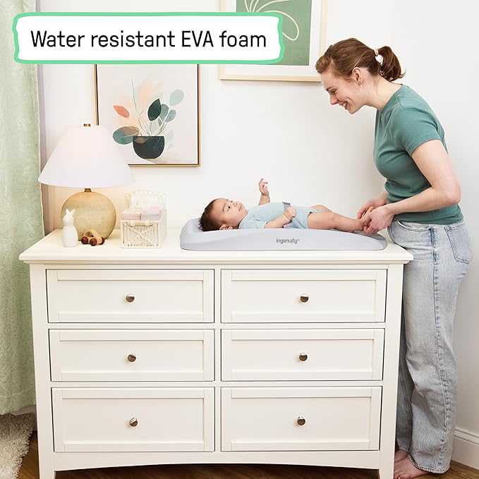 Ingenuity Comfy Clean Changing Pad, Waterproof EVA Foam, Easy-Wipe Cushion with Safety Strap & Non-Slip Bottom, Fits Standard 31 in x 17 in Tables, Newborn & Up