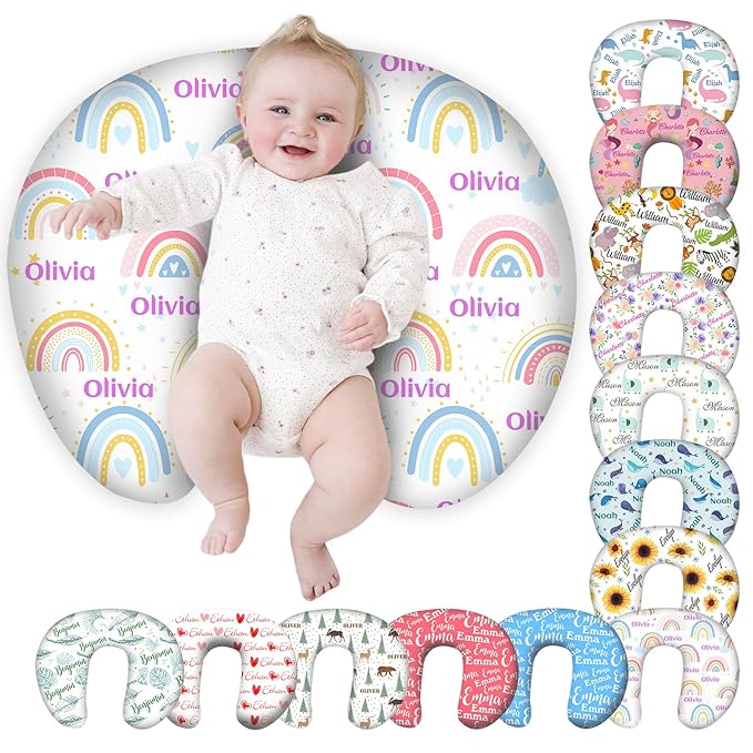 Personalized Baby Nursing Pillow Cover Custom with Name, Rainbow Theme Customized Boy & Girl Gifts