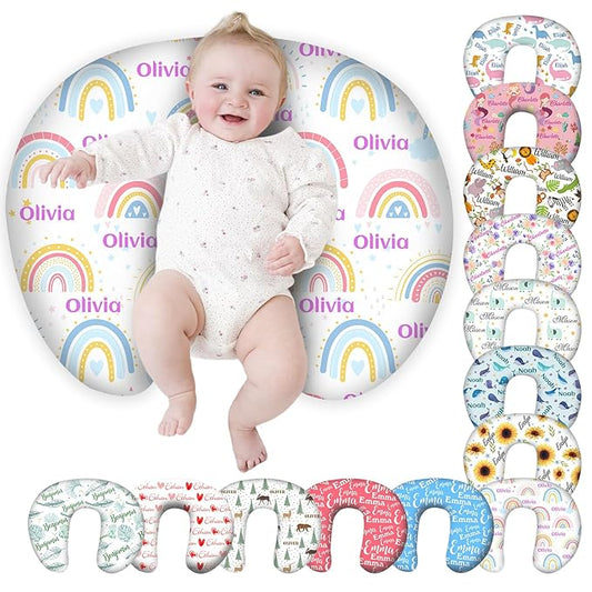 Personalized Baby Nursing Pillow Cover Custom with Name, Rainbow Theme Customized Boy & Girl Gifts
