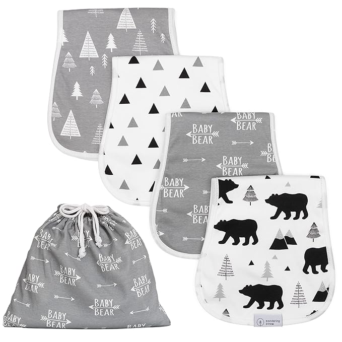 Organic Burp Cloths for Baby Boys and Girls with Bag - XLarge Absorbent Burping Clothes, Newborn Towel, Milk Spit Up Rags, Burpy Cloth Bib for Unisex, Boy, Girl, Baby Bear Woodland, 4 Pack
