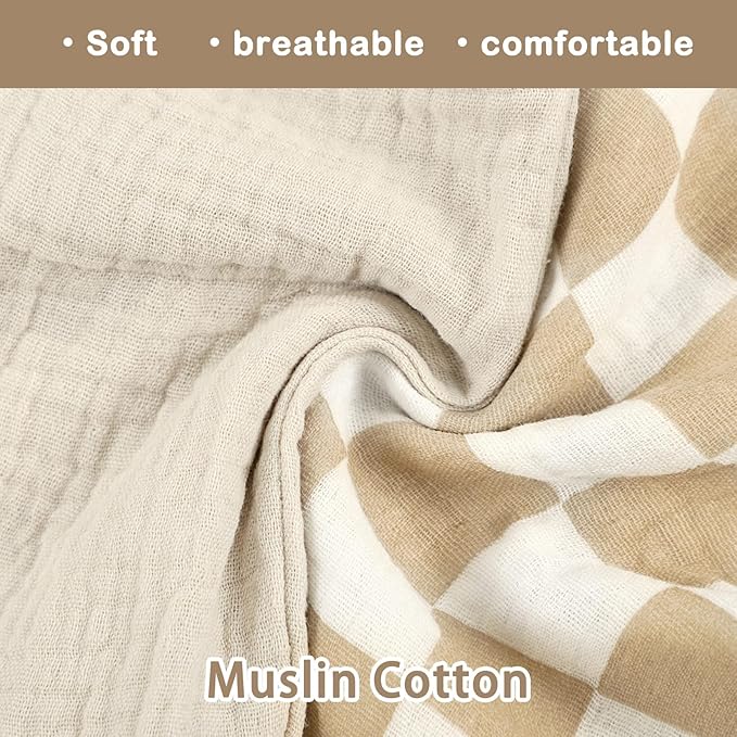 DILIMI Muslin Nursing Pillow Cover 2 Pack, Removable Nursing Cover for Breastfeeding Pillows, Ultra Soft Comfortable Slipcover for Baby Girl and Boy, Beige and Brown Checkered