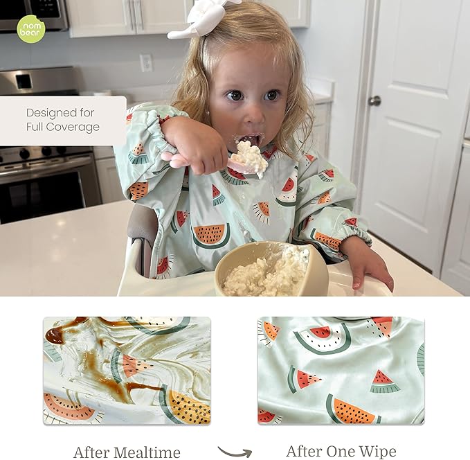 Waterproof Smock Baby Bibs for Eating (Boy or Girl 6-24 Months) - Toddler Long Sleeve Bib for Baby Led Weaning