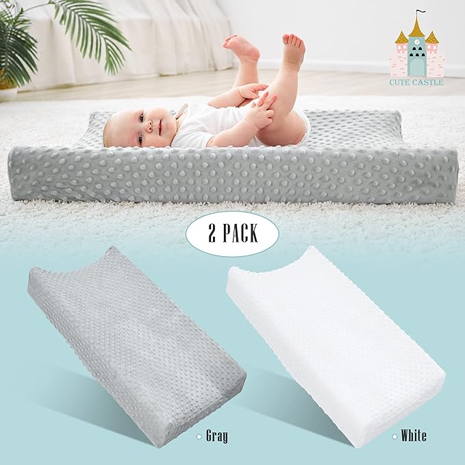 Cute Castle Changing Pad Cover - Ultra Soft Bean Dot Plush Changing Table Covers Breathable Baby Changing Pad Table Sheets for Boy and Girl (2 Pack White and Grey)
