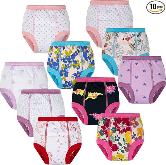 BIG ELEPHANT 10-Pack Baby Potty Training Underwear, Soft 100% Cotton Absorbent Training Pants for Boys & Girls, 3T