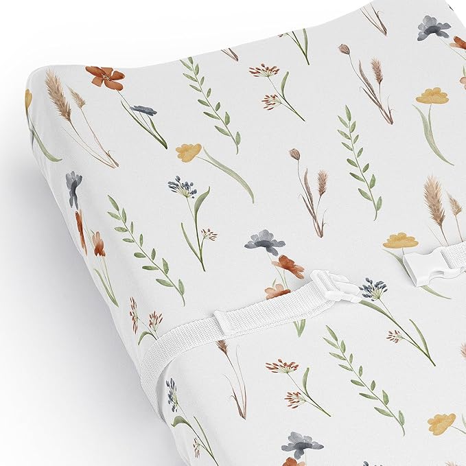 Sweet Jojo Designs Boho Floral Garden Flower Girl Baby Changing Pad Cover Sheet Infant Newborn Diaper Table Change Mat Cover - Watercolor Bohemian Farmhouse Wildflower Vintage Shabby Chic Green Nature