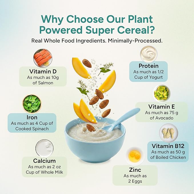 Else Nutrition Super Cereal For Babies 6 mo+, Made With Real Whole Plants for a Nutritionally Balanced meal, with gluten free carbs and plant protein (Mango, 3 Pack)