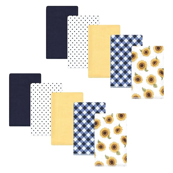 Hudson Baby Unisex Baby Cotton Flannel Burp Cloths, Sunflower, One Size