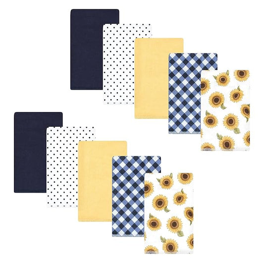 Hudson Baby Unisex Baby Cotton Flannel Burp Cloths, Sunflower, One Size