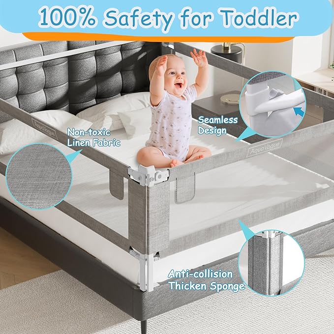 3-Pack Twin Size Bed Rails for Toddlers -Height Adjustable Baby Bed Rail Guard Specially Designed for Twin Size Bed (74.8"x74.8"x39"-Grey)