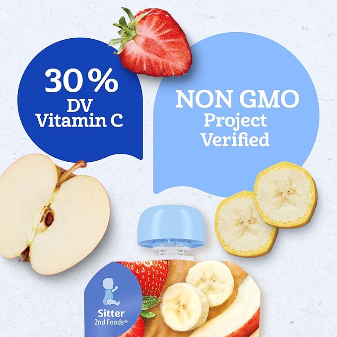 Gerber Stage 2 Baby Food, Apple Strawberry Banana Puree Pouch, 2 Servings of Fruit, No Added Sweetener, No Artificial Colors or Flavors, 12-Pack