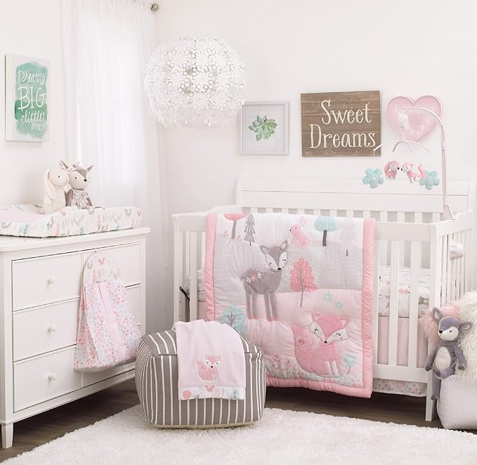 Sweet Forest Friends - Pink, Aqua, Grey and White Super Soft Changing Pad Cover