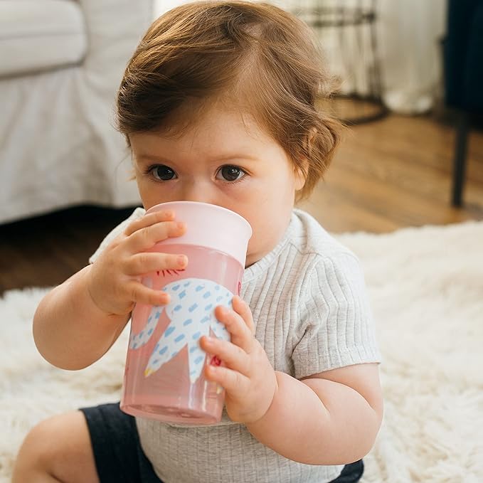 Dr. Brown's Milestones Wide-Neck Sippy Spout Bottle with 100% Silicone Handles & Milestones Cheers 360 Cup Spoutless Transition Cup, Travel Friendly & Leak-Free Sippy Cup, Pink Leopard, 10 oz/300 mL