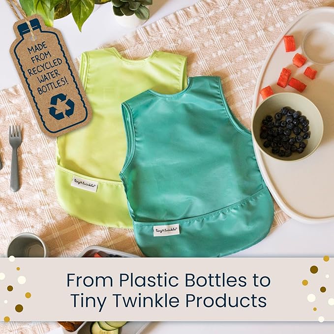 Tiny Twinkle Mess Proof Baby Bib for Girls | Waterproof Toddler Bib for Eating | Baby Apron for Feeding | Machine Washable | Perfect Shower Gift (Floral Blue, 2-4Y)