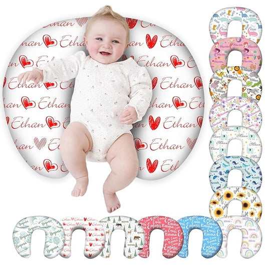Personalized Baby Nursing Pillow Cover Custom with Name, Heart Theme Customized Boy & Girl Gifts