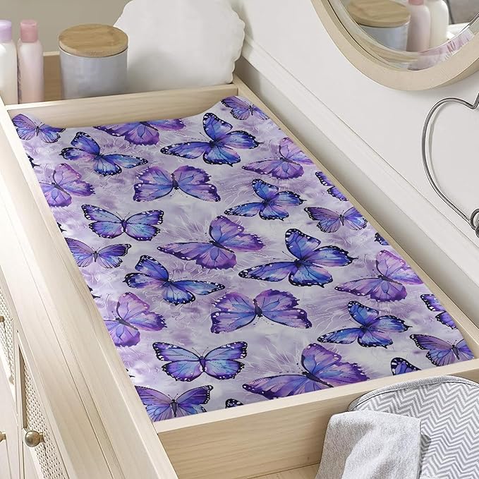 Purple Butterfly Changing Pad Covers Changing Table Cover for Baby Boys and Girls Soft Breathable Changing Pad Sheets Cover Soft Breathable