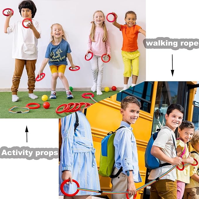 Walking Rope for Preschool - 12-Ring with Detachable Safety Line | Walking Line with Handle - Ease Teachers' Workload Efficiently| Safe Lineup & Play & Educational Aids